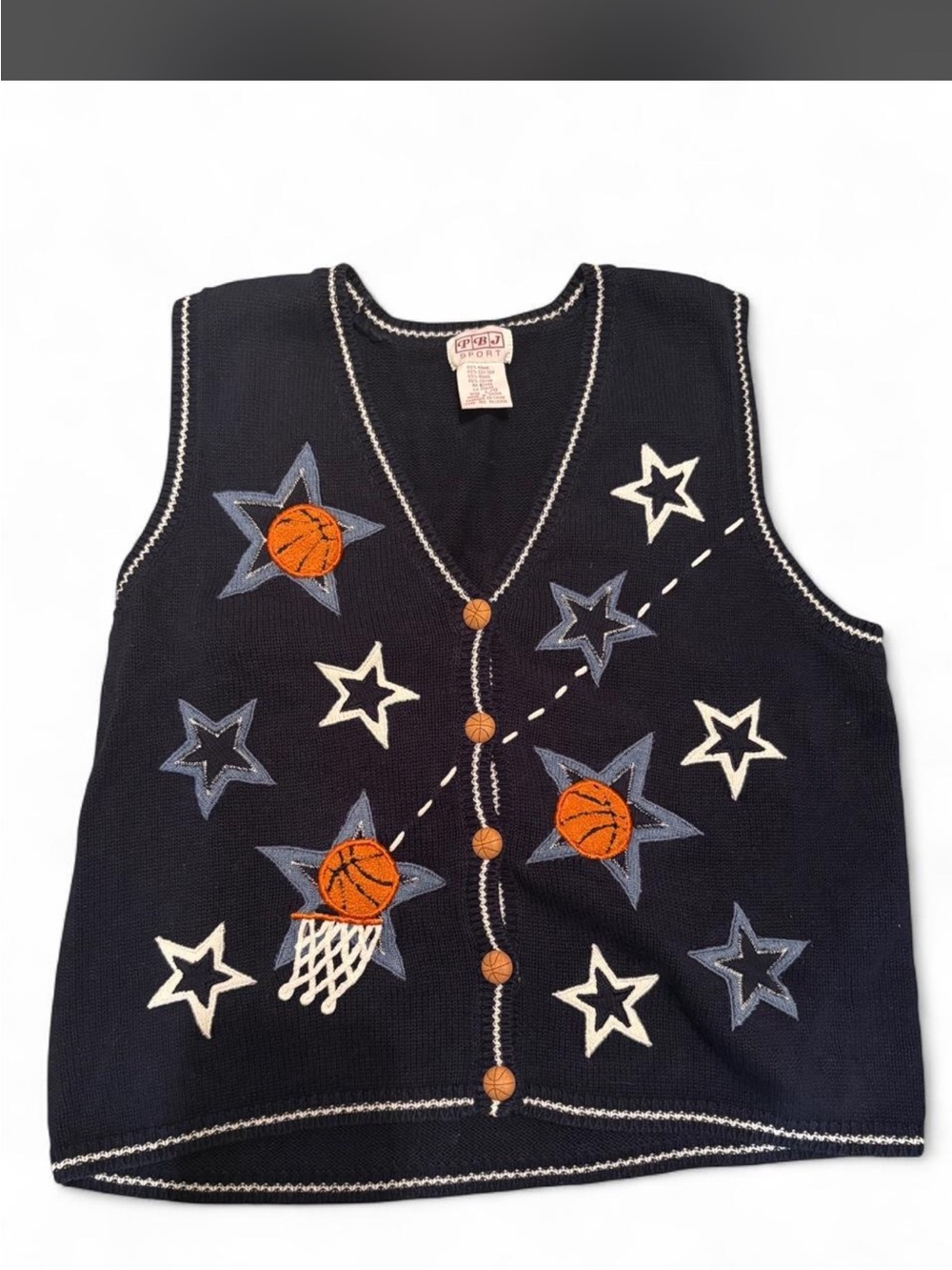 ⭐ VINTAGE 90s PBJ SPORT BASKETBALL NOVELTY SWEATER VEST 🏀